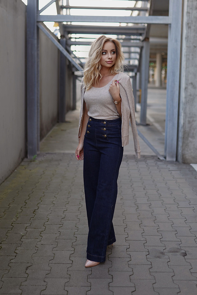 Granatowe spodnie Marine Jeans Wide Leg