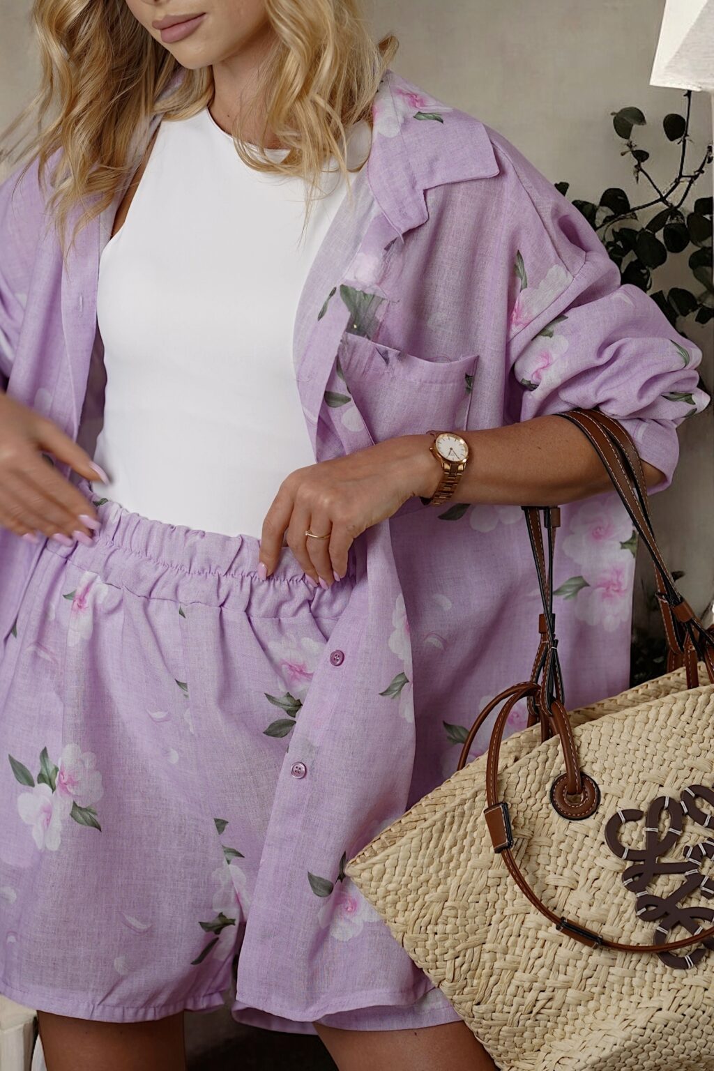 Komplet w kwiaty SUMMER BLOSSOM | fiolet