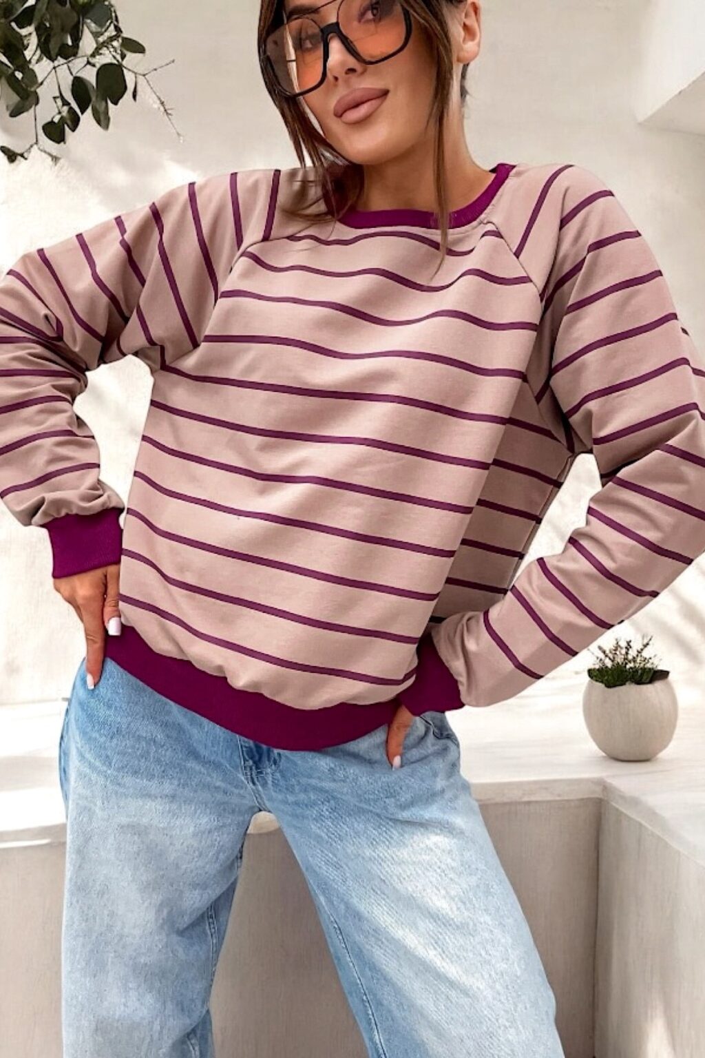 CANDY STRIPES bluza w paski beż burgund