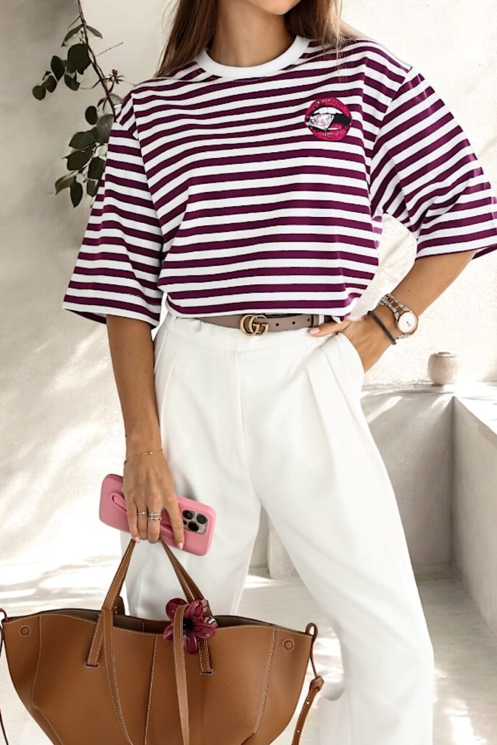 T-SHIRT OVERSIZE BURGUNDOWE PASKI LIPS