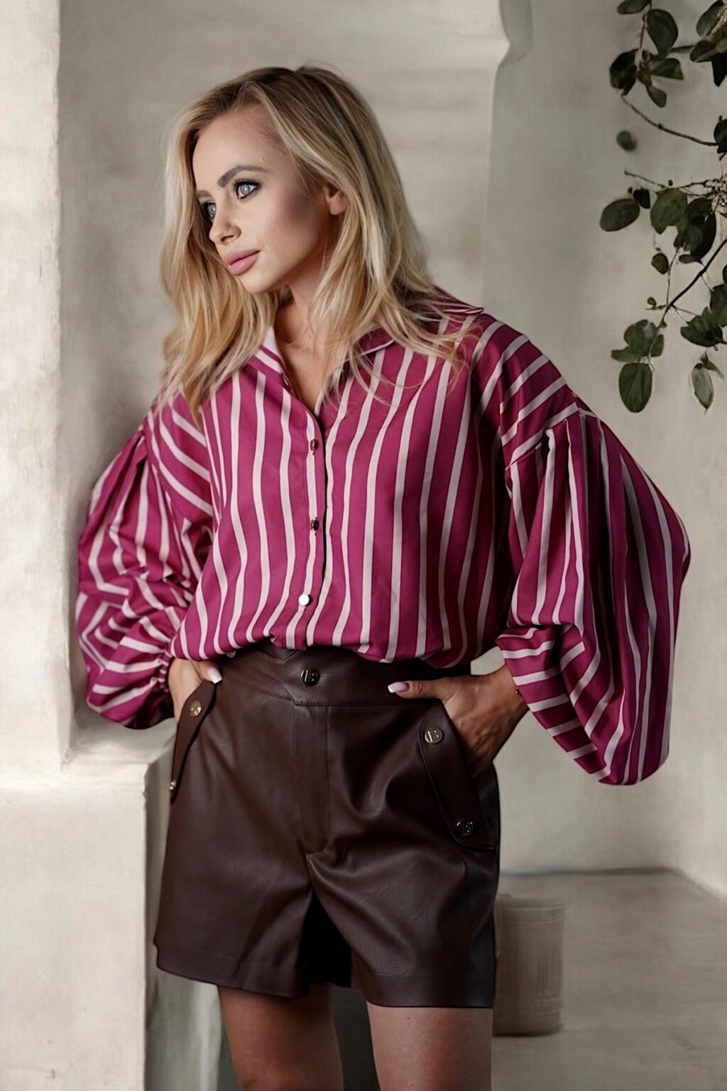 Koszula w paski OVERSIZE season | burgund