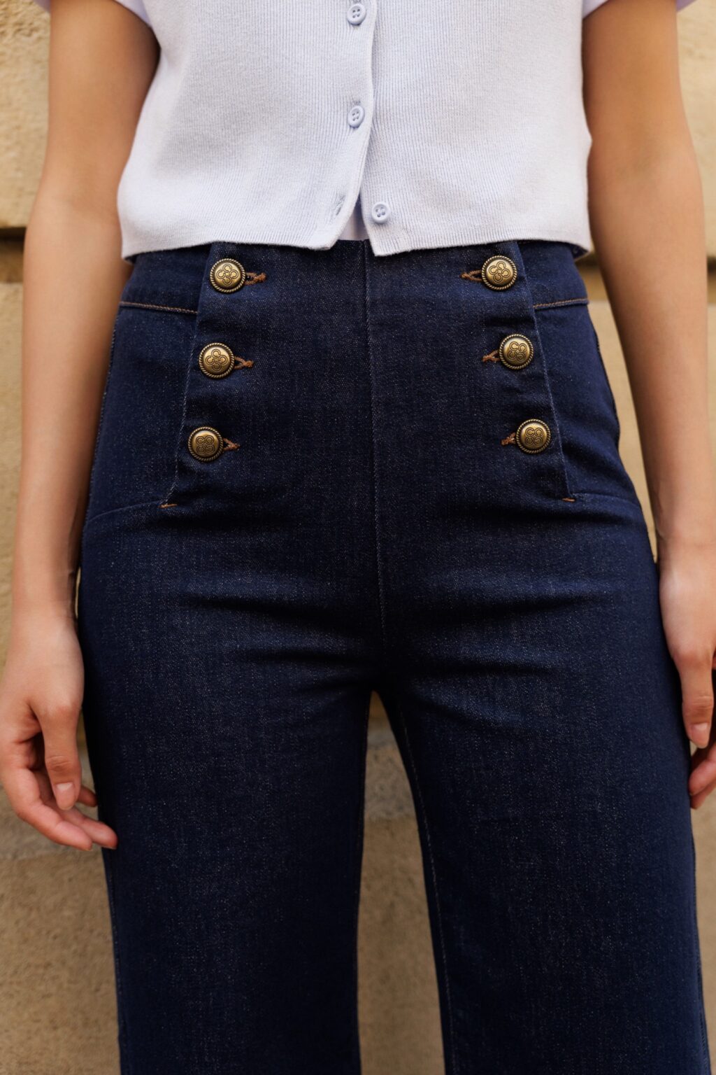 Granatowe spodnie Marine Jeans Wide Leg