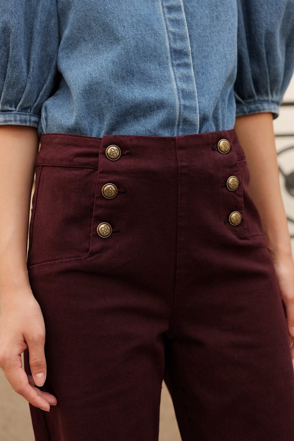 Burgundowe spodnie Marine Jeans Wide Leg