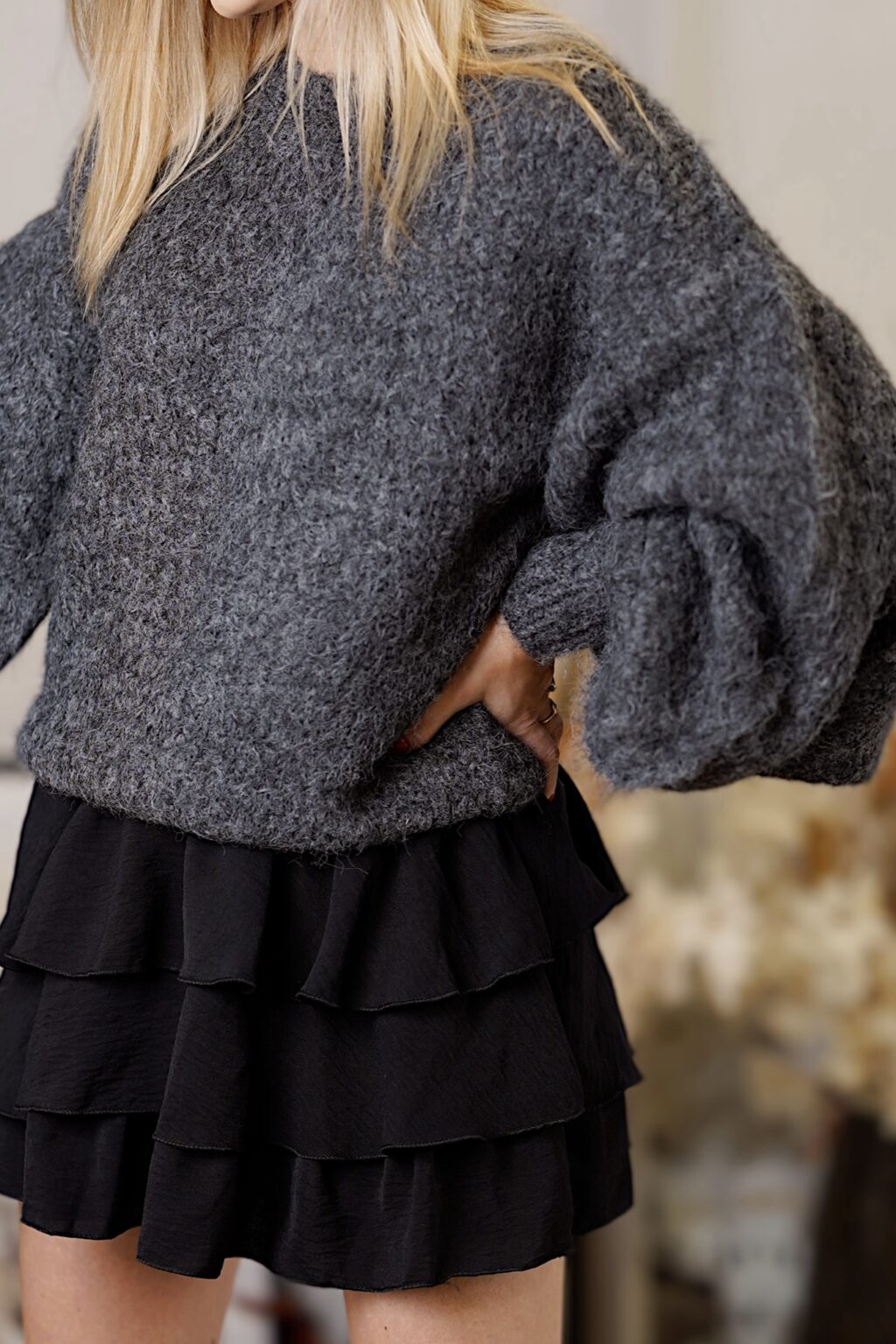 Szary sweter Puffy Cremé | alpaka, wełna