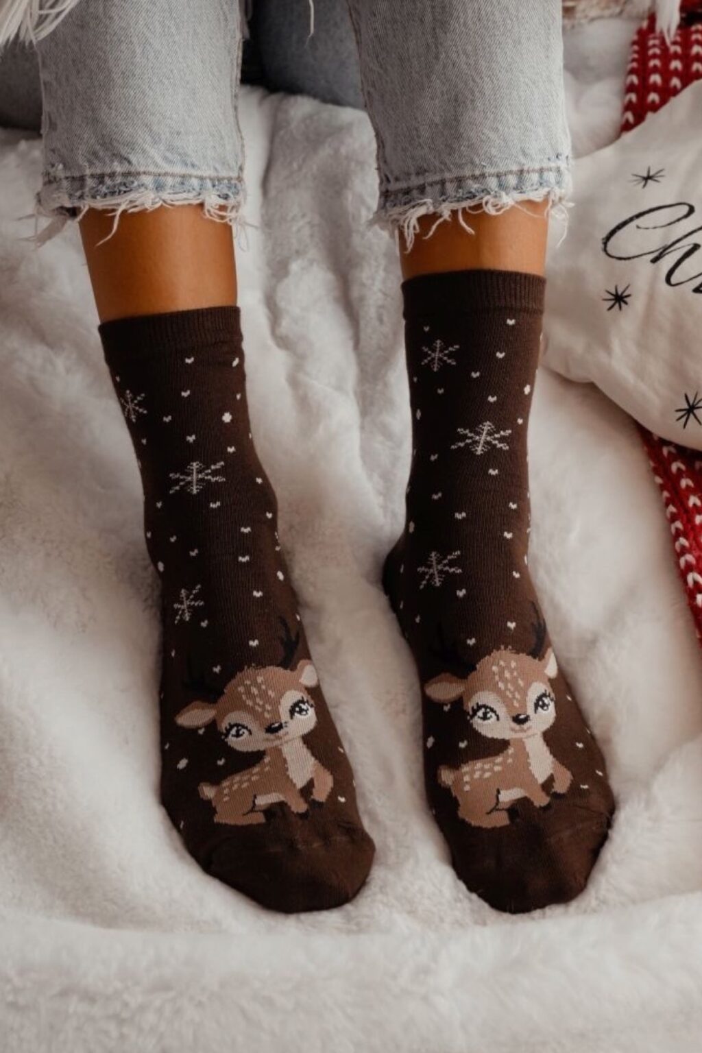 Skarpetki świąteczne Reniferek | brąz