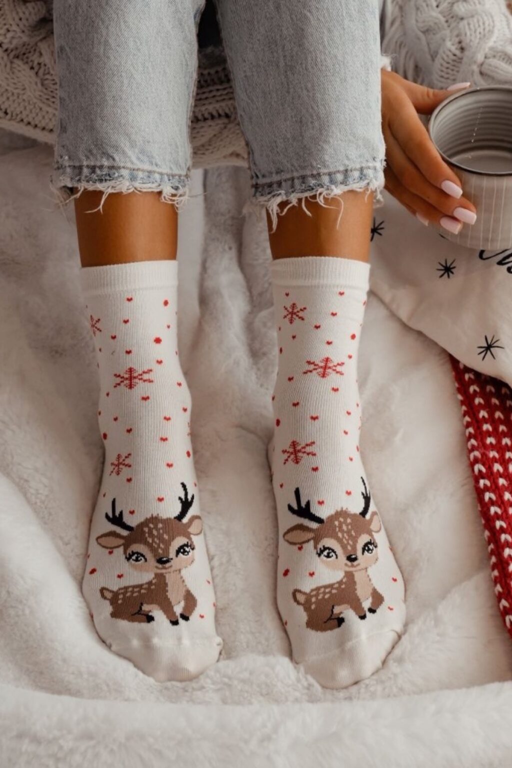 Skarpetki świąteczne Reniferek | ecru
