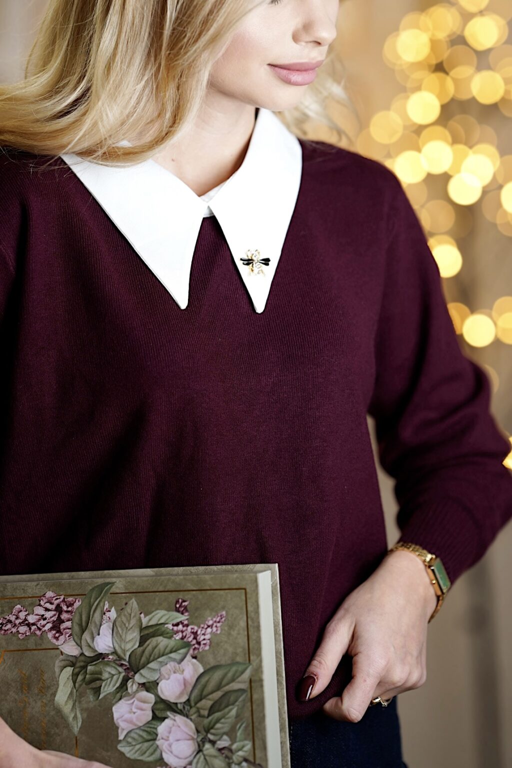 Sweterek z kołnierzykiem Lady Bee | burgund