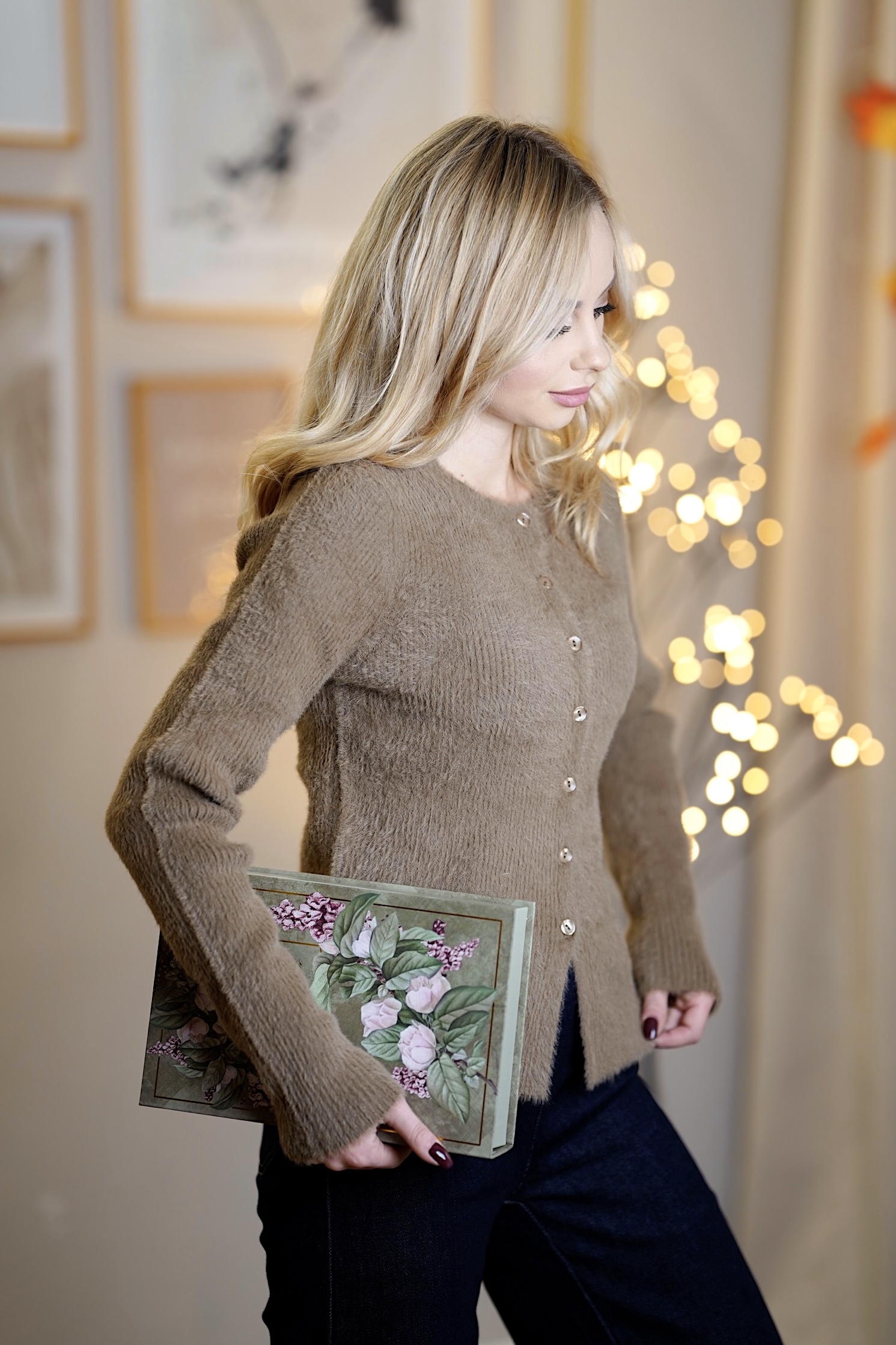 Kardigan z włosiem Soft Aura | cappucino