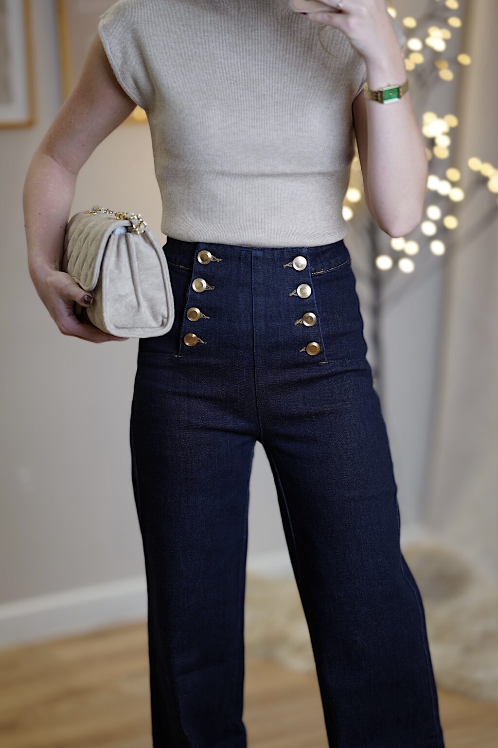 Granatowe spodnie GOLD BUTTON wide leg