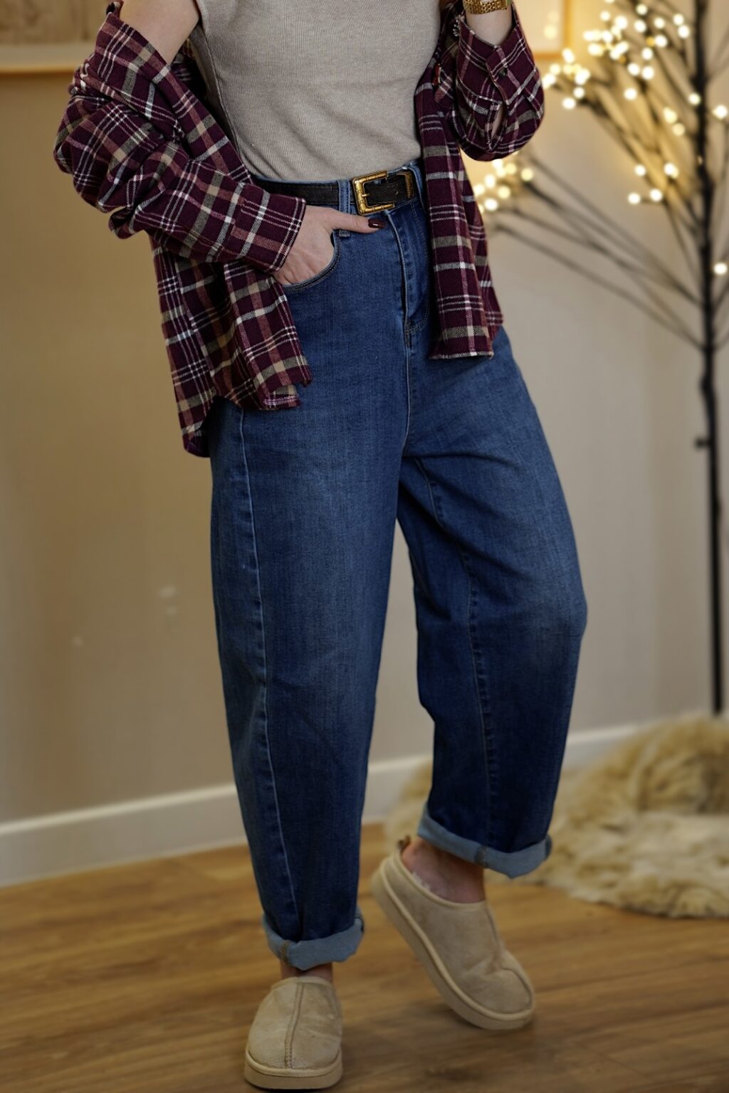 Jeansowe spodnie Paris Balloon | z paskiem