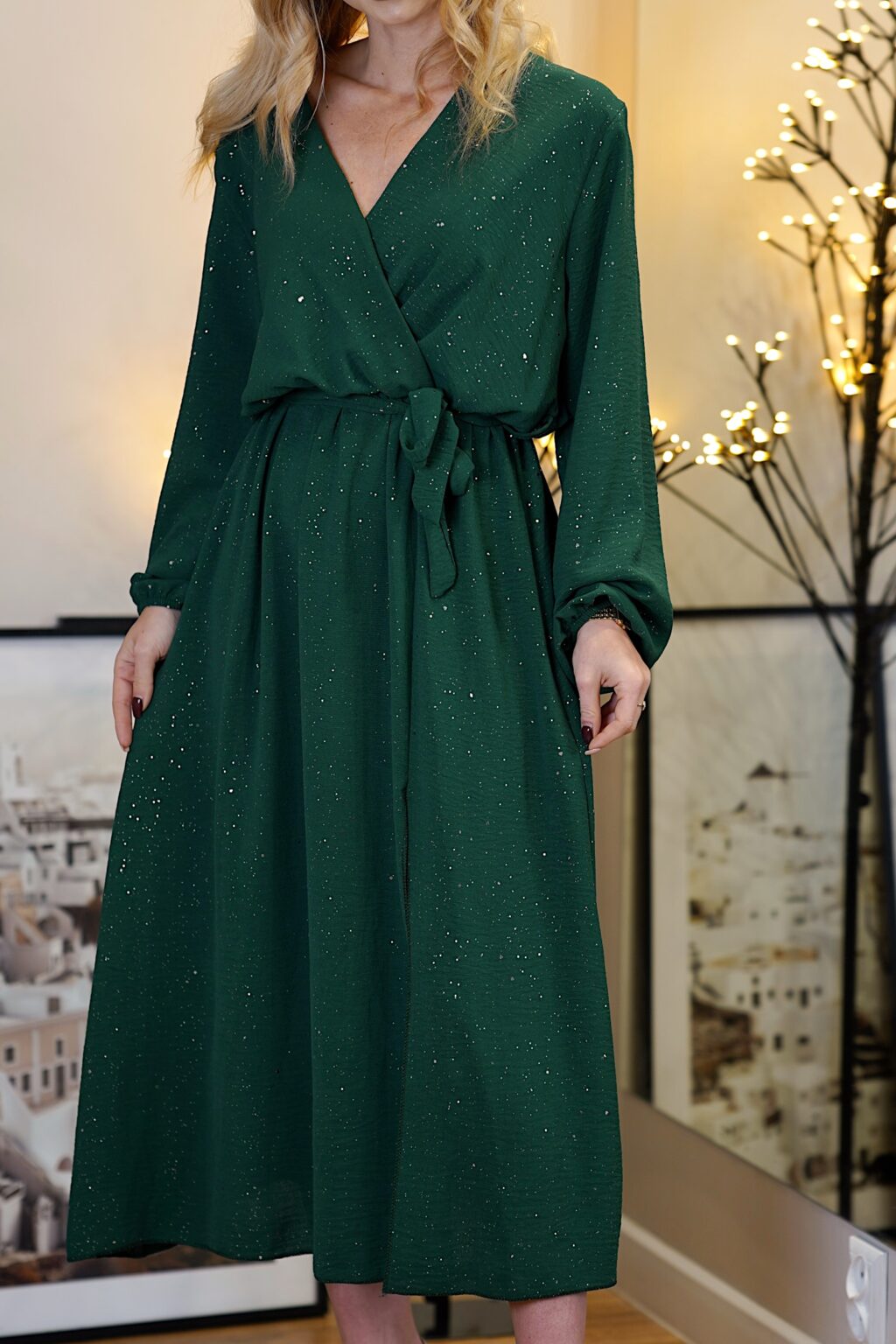 Połyskująca sukienka Mally | butelkowa zieleń