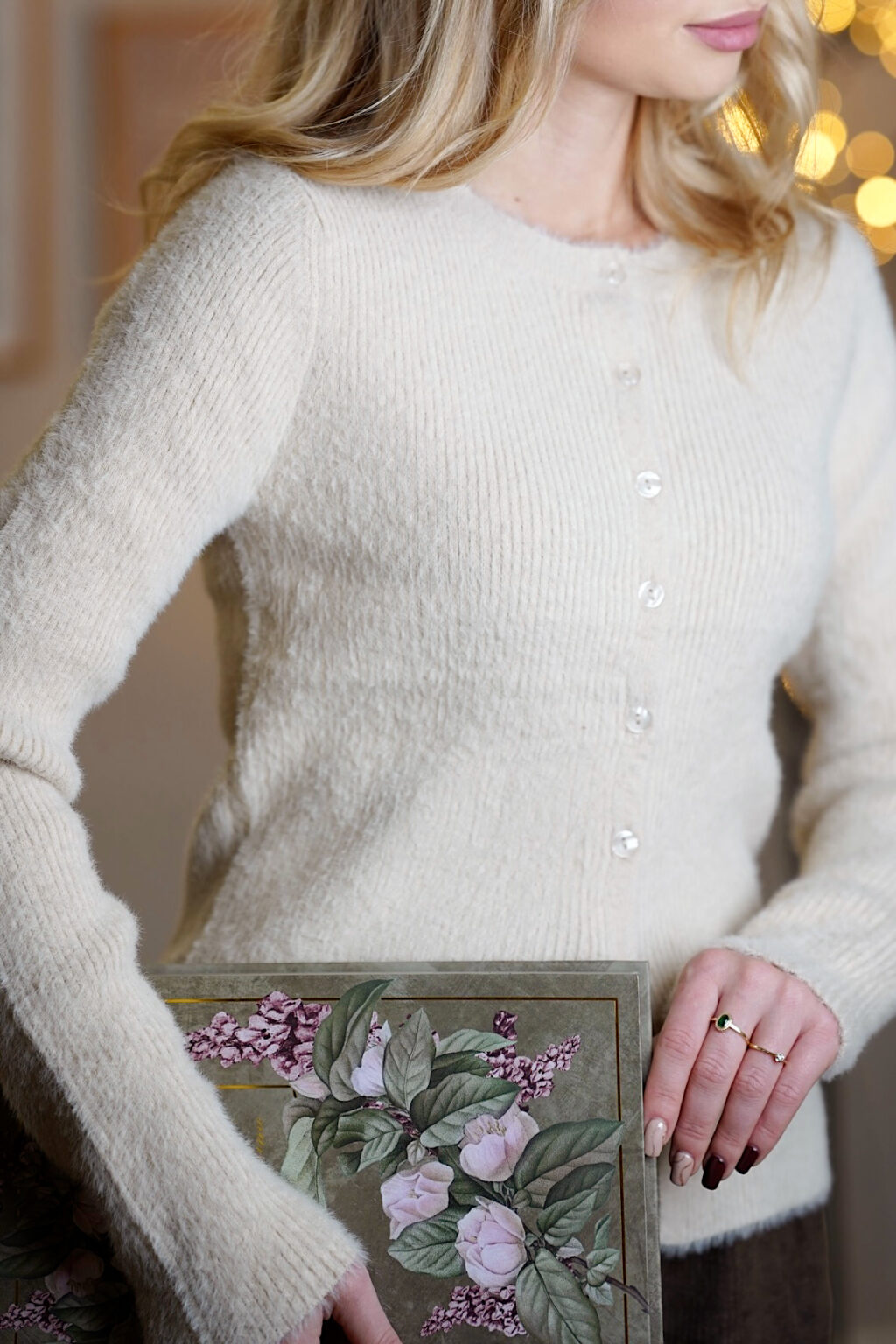 Kardigan z włosiem Soft Aura | beżowy