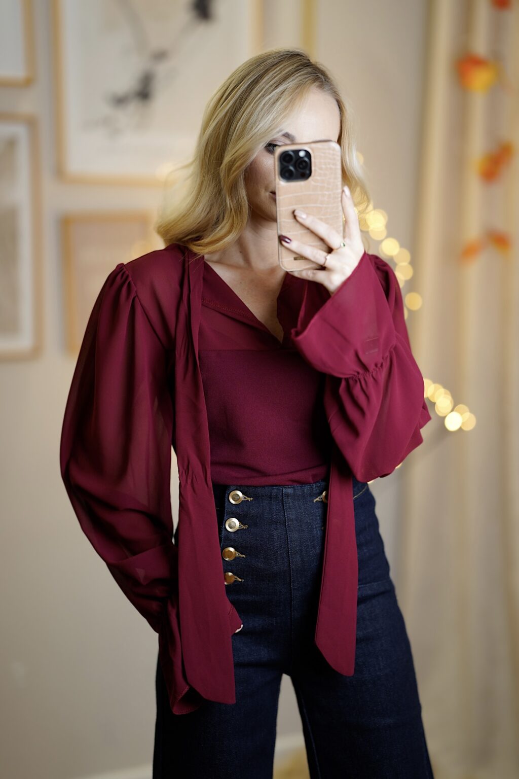 Bluzka z wiązaniem SOFT TIE | burgund