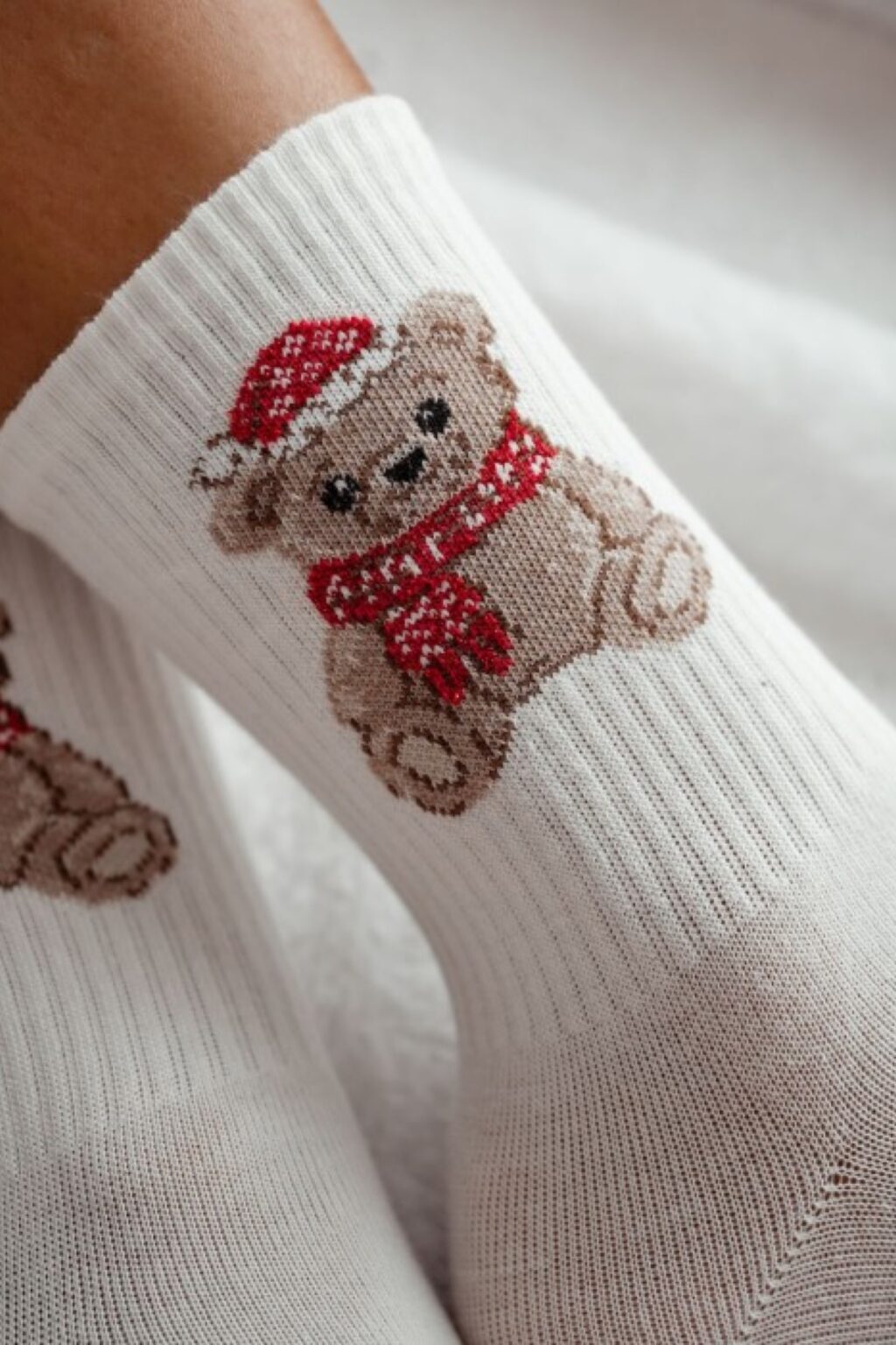 Skarpetki świąteczne z misiem 🐻 | ecru