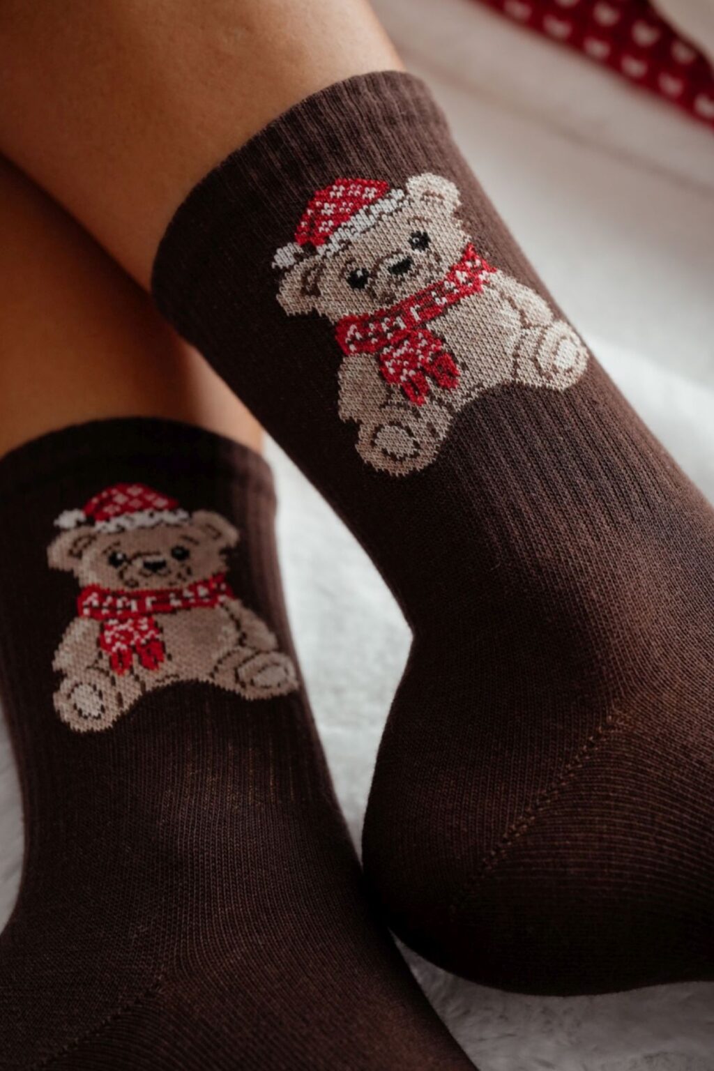 Skarpetki świąteczne z misiem 🐻 | brąz