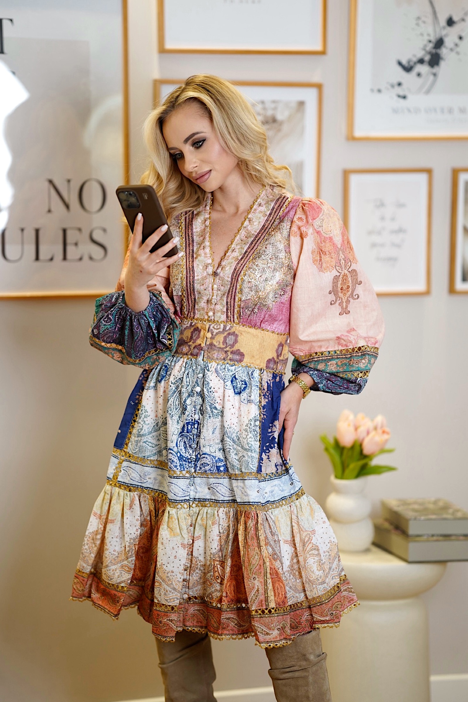 Wzorzysta sukienka boho MONACO | short