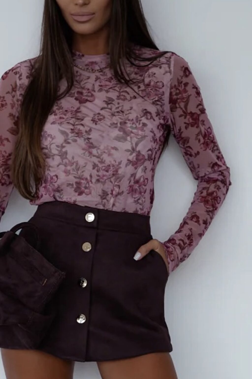 Tiulowa bluzka w kwiaty BURGUNDY Spring