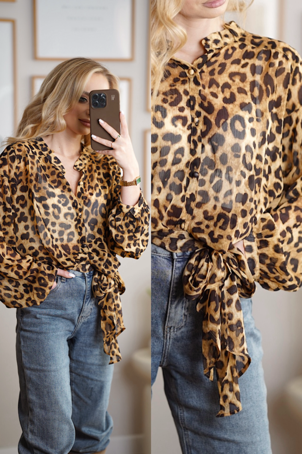 Koszula w panterkę z szalem WILD ELEGANCE