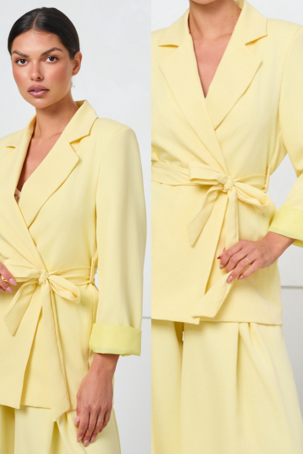 Kopertowa marynarka z wiązaniem SOFT PASTEL | żółty