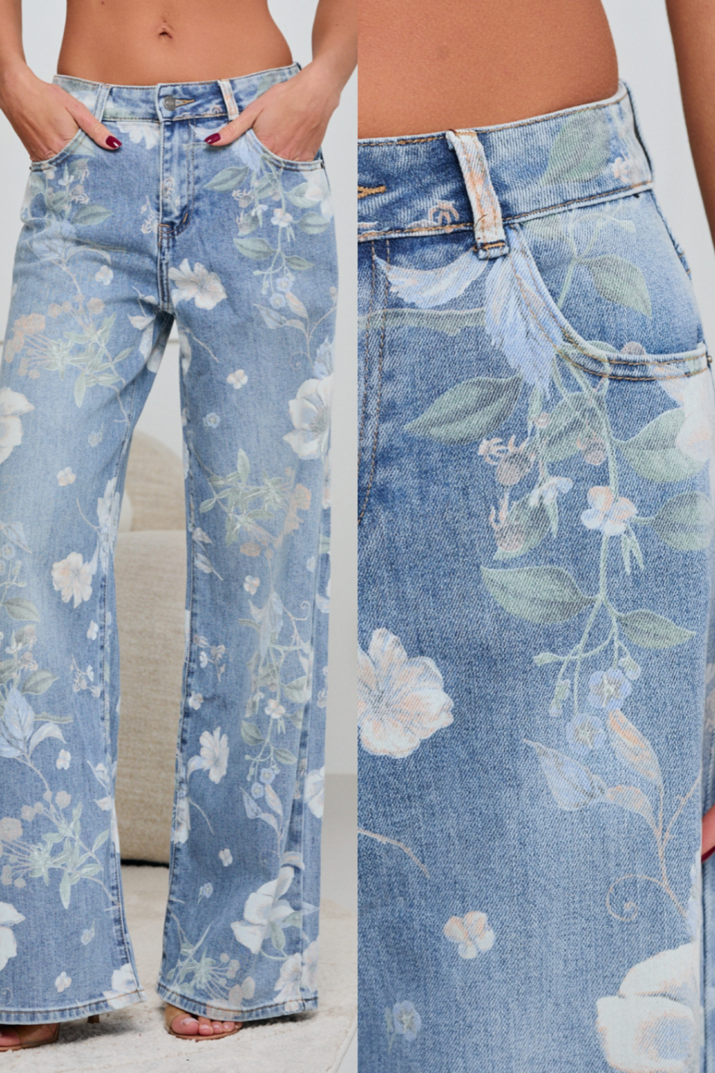 Jeansy o prostym kroju | kwiatowy print FLOWER DENIM