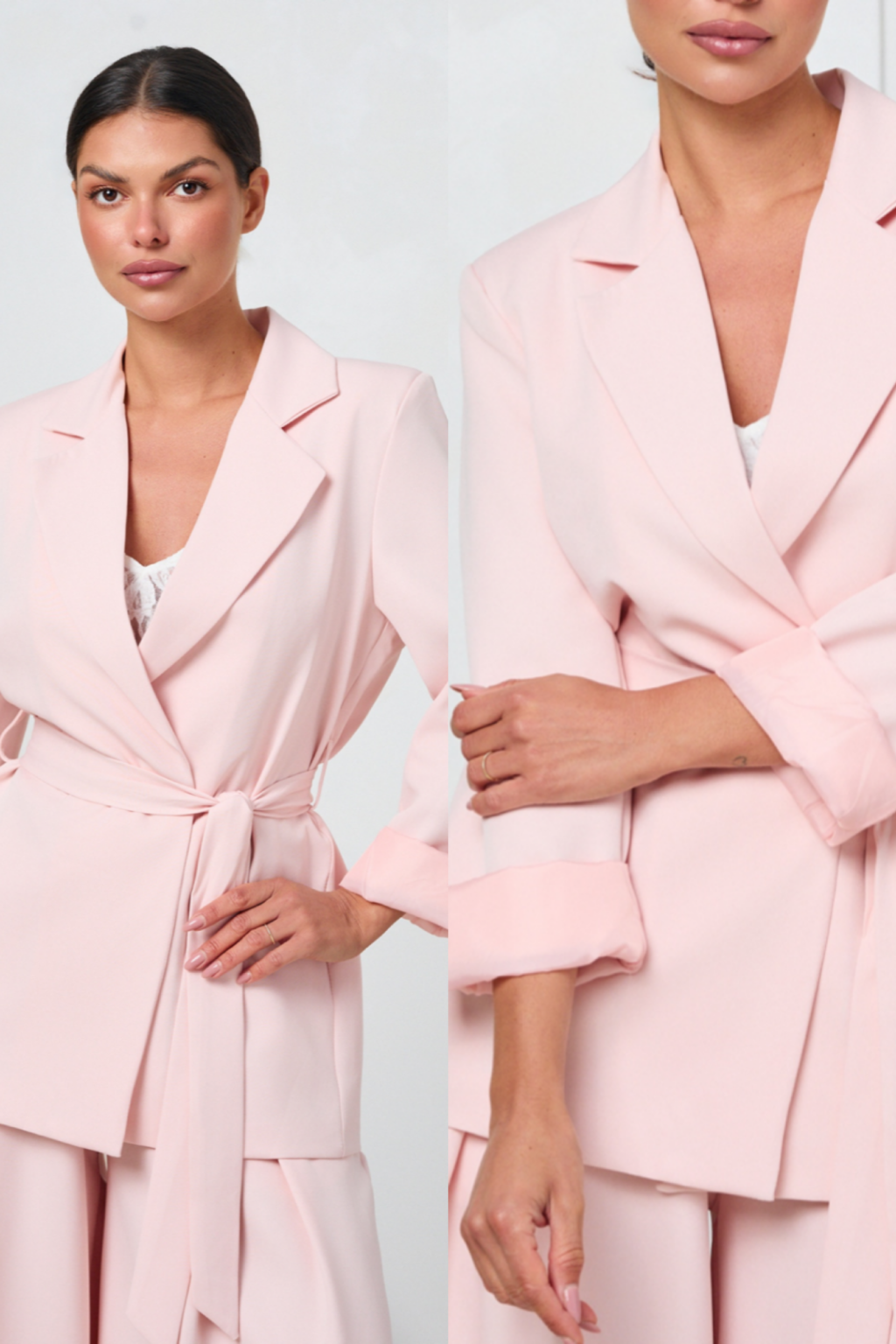 Kopertowa marynarka z wiązaniem SOFT PASTEL | pudrowy róż
