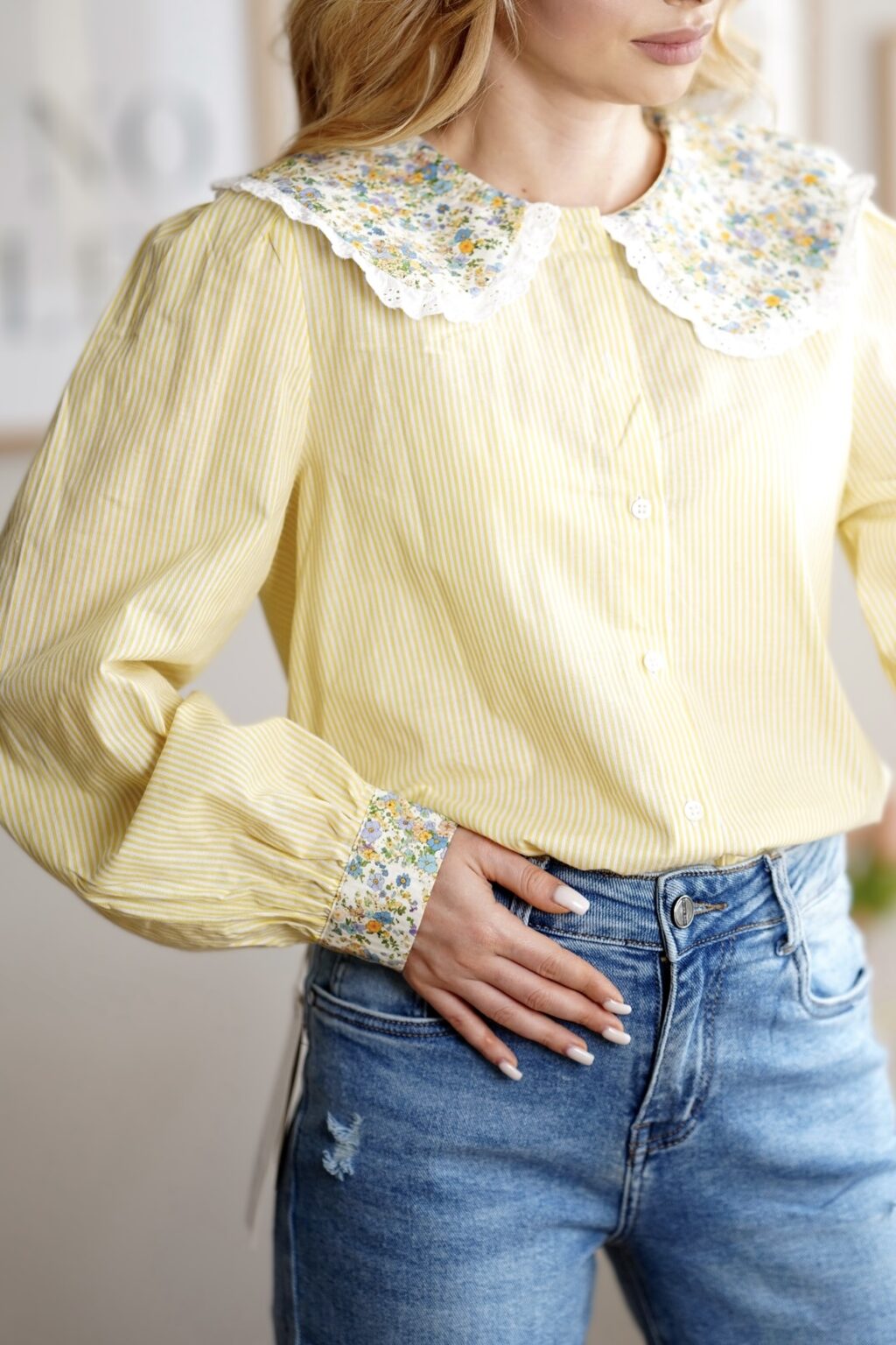 Bawełniana koszula z kołnierzykiem FLORA | żółta 💛