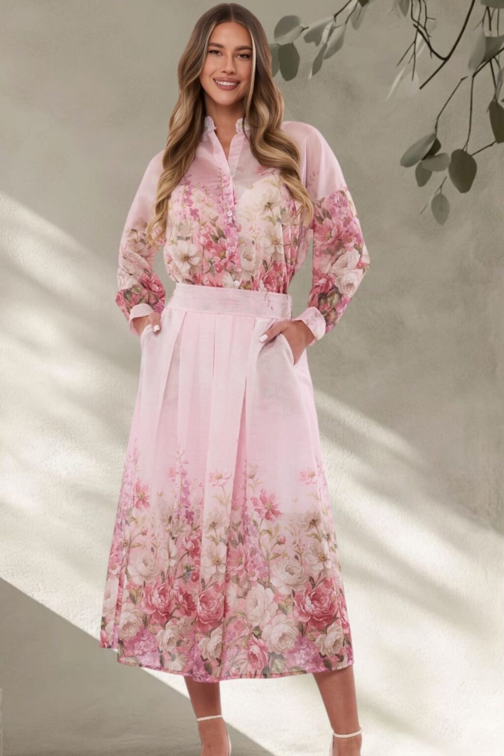 🩷 Różowa spódnica z motywem kwiatów | FLORES