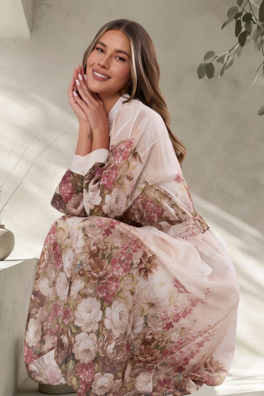 ✨ Beżowa spódnica z motywem kwiatów | FLORES