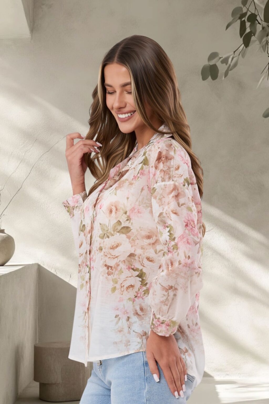 Koszula z nadrukiem w kwiaty ESME | Beż ✨