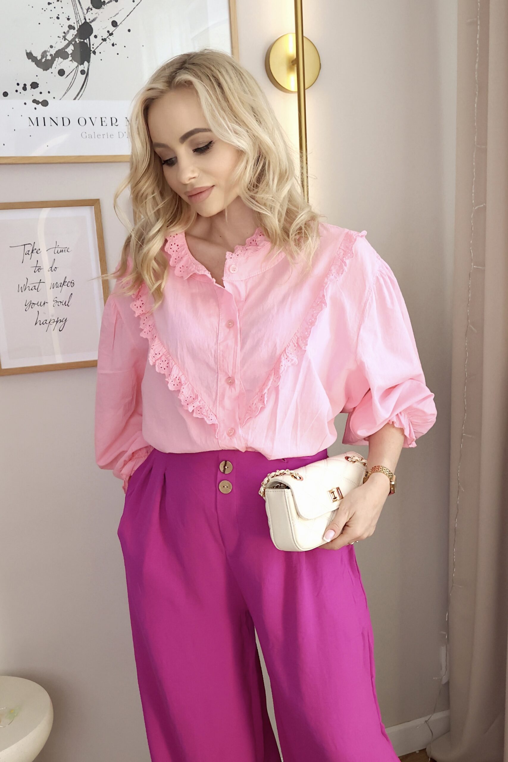 Bawełniana koszula z koronką LILLY | cukierkowy róż 🌸