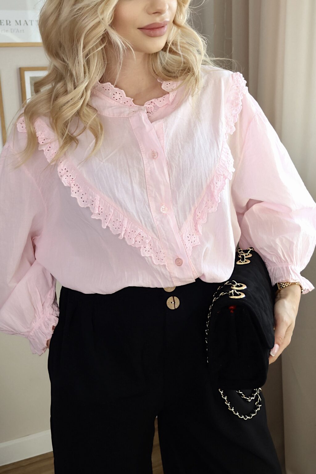 Bawełniana koszula z koronką LILLY | jasny róż 🌸