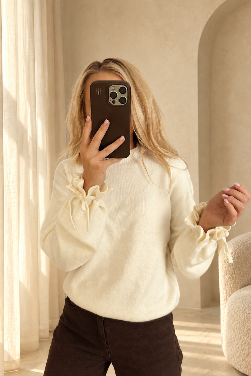 Dzianinowy sweter Simply Bow | biały 🤍