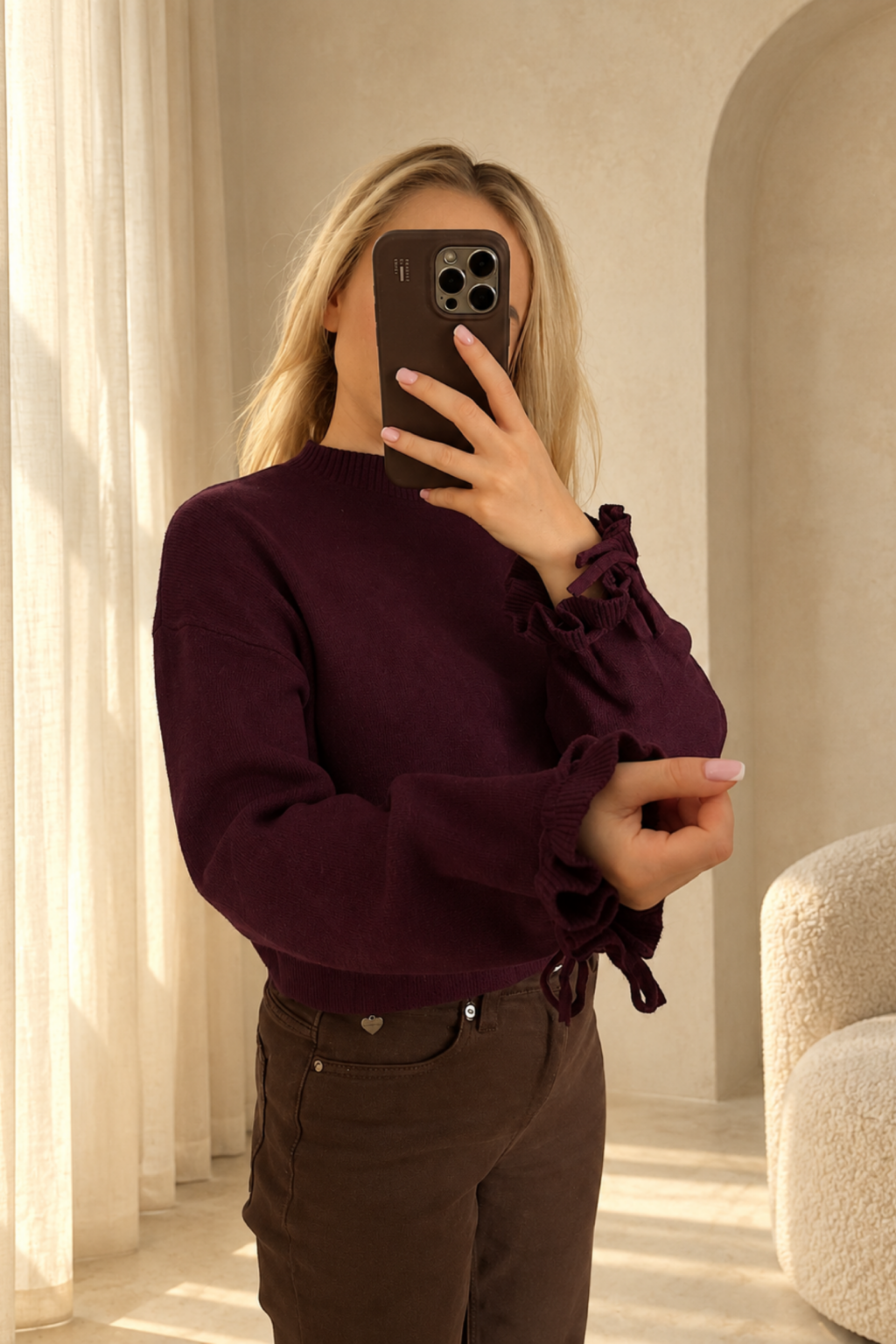 Dzianinowy sweter Simply Bow | Śliwka 🩷