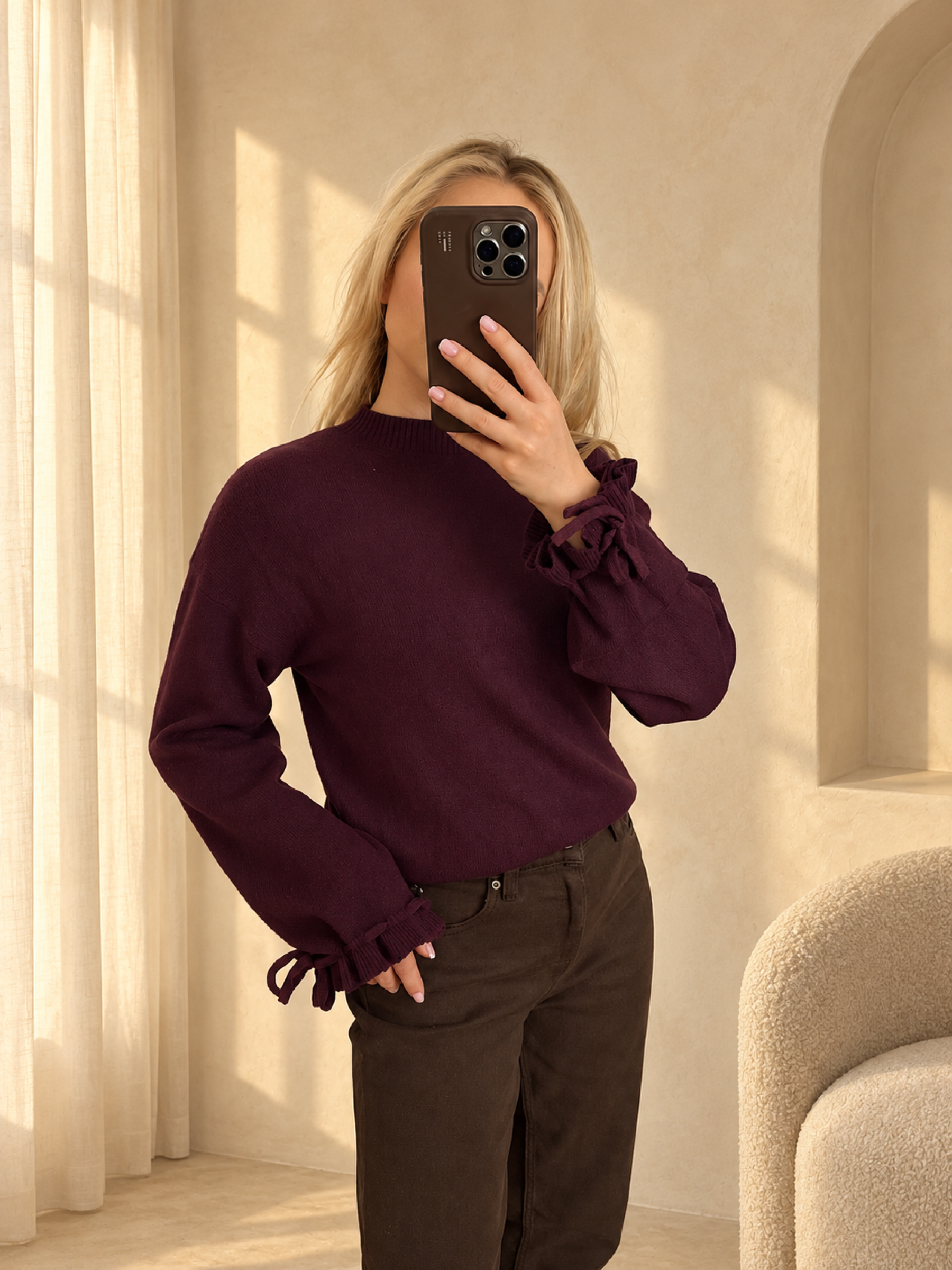 Dzianinowy sweter Simply Bow | Śliwka 🩷