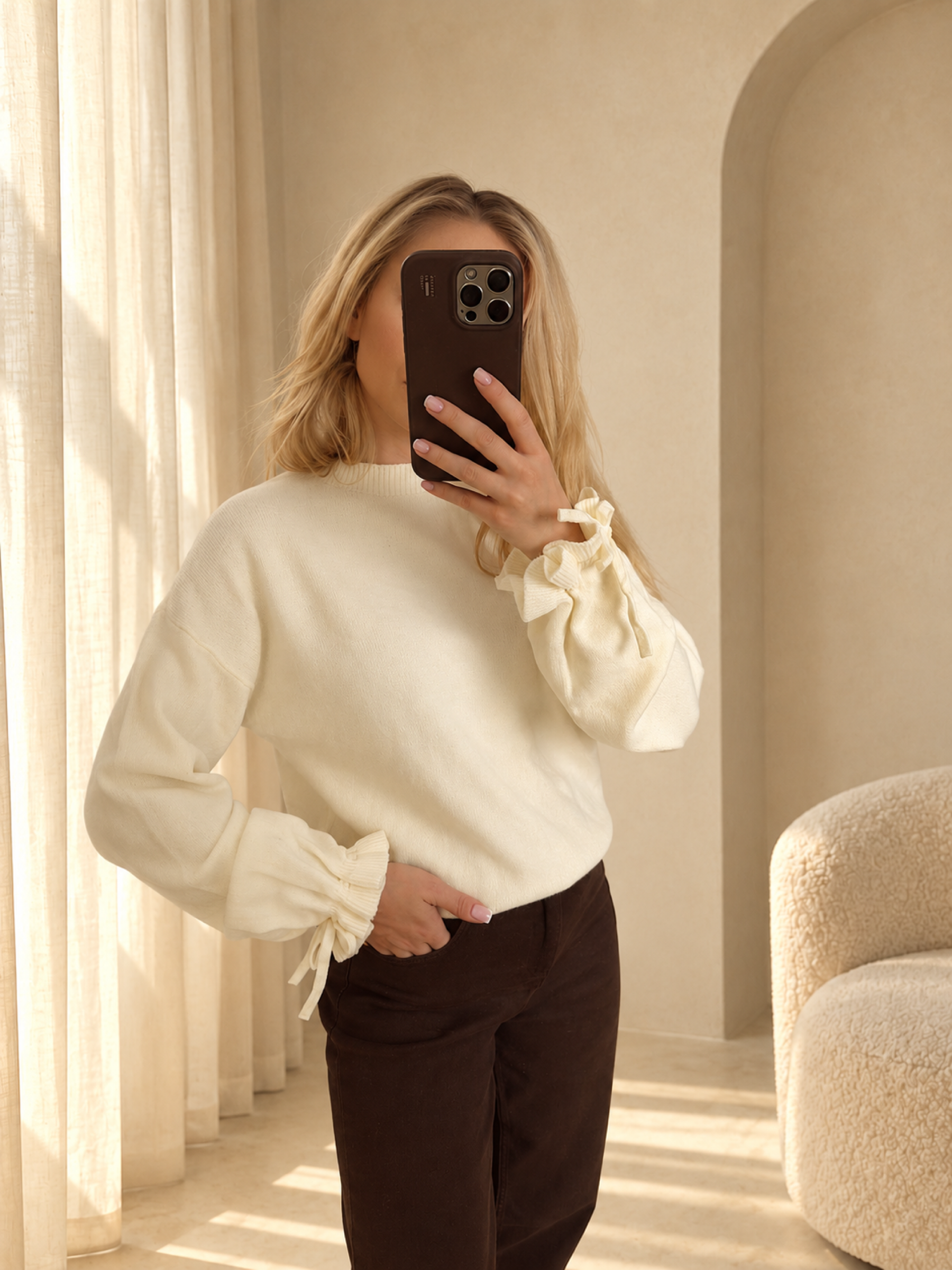 Dzianinowy sweter Simply Bow | biały 🤍